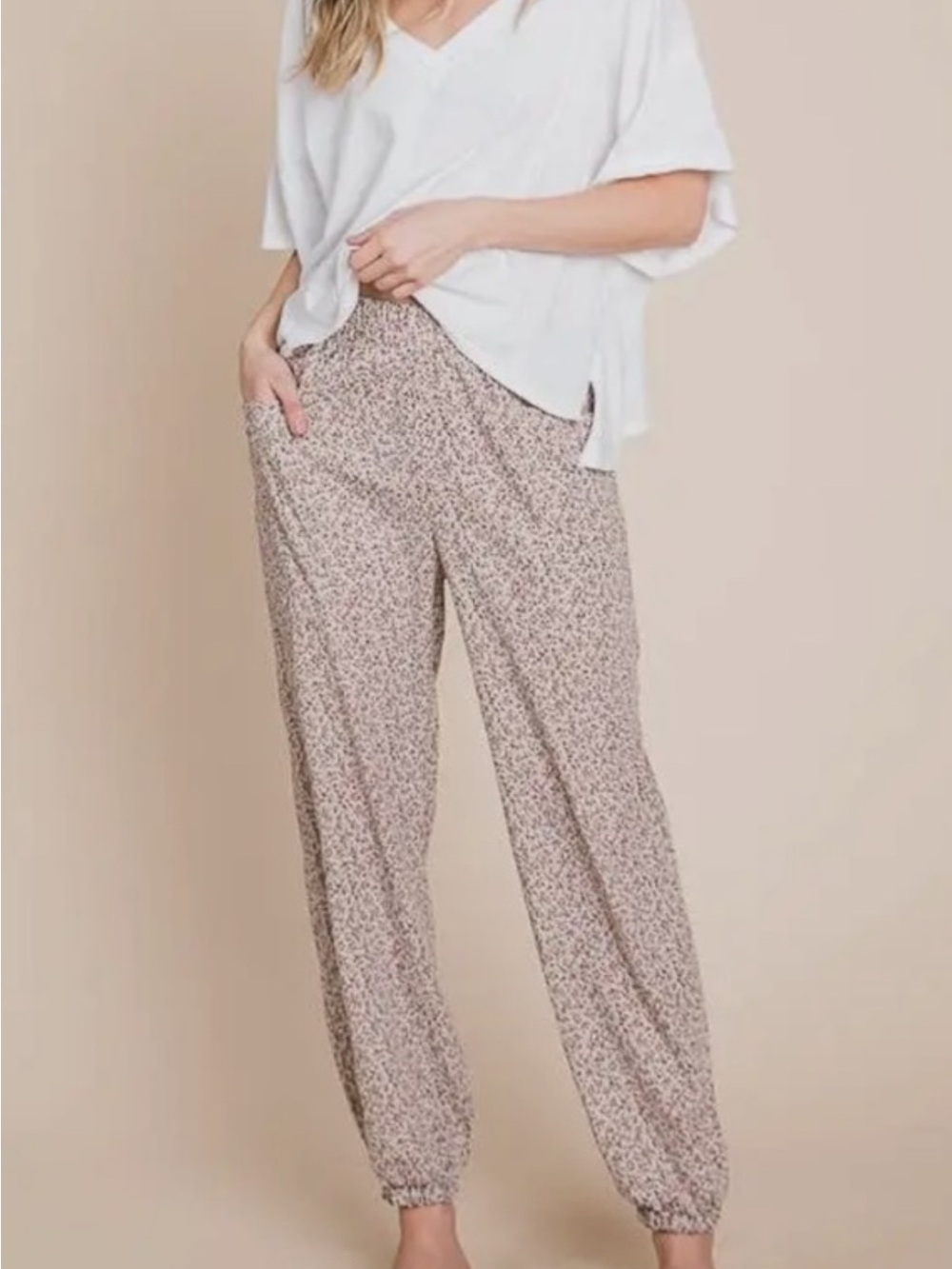 BUCKETLIST Beige Floral Jogger Pants